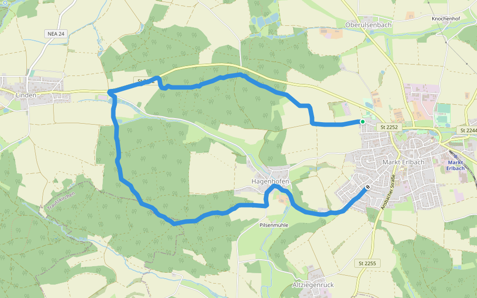 Pilsenbach walking route map in Markt Erlbach