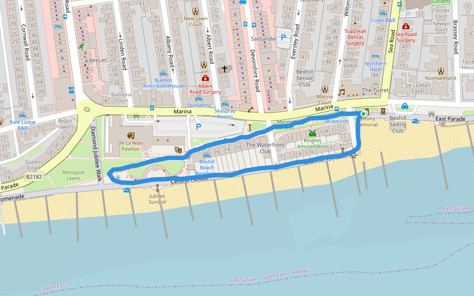 Marina Gardens walking route map in Bexhill