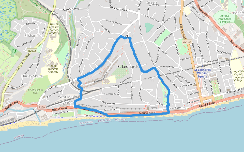 Harold and Edith walking route map in Saint Leonards