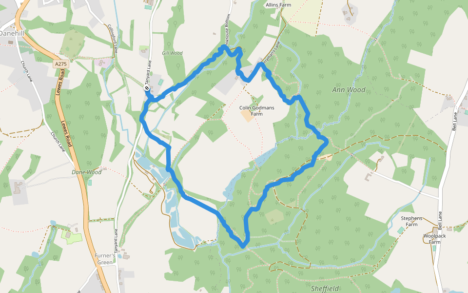 Dane Wood walking route map in Furner's Green