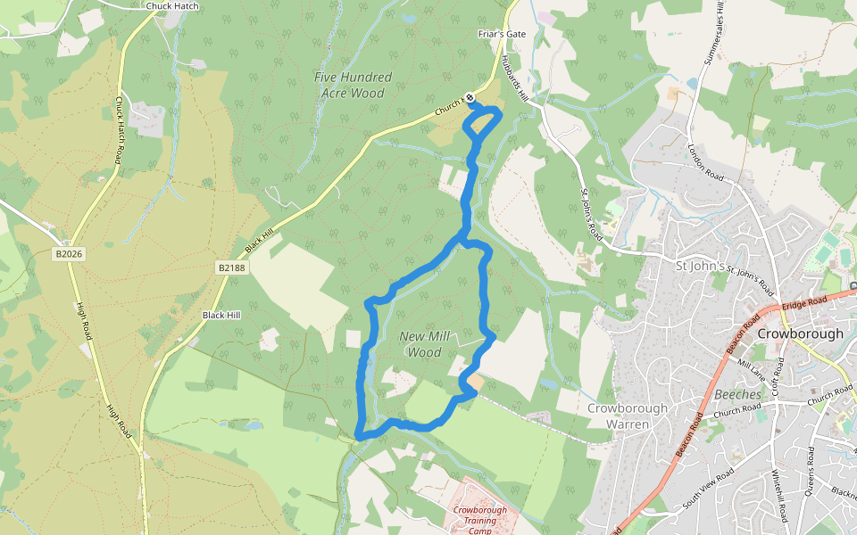 New Mill Wood walking route map in Friar's Gate