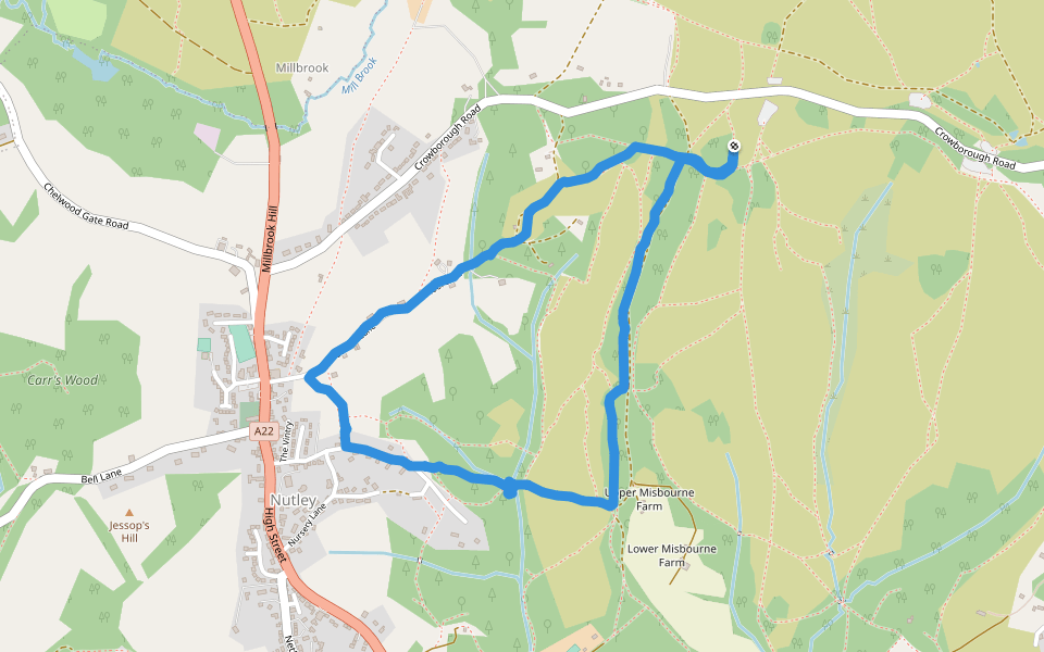 Clock House Lane walking route map in Fairwarp
