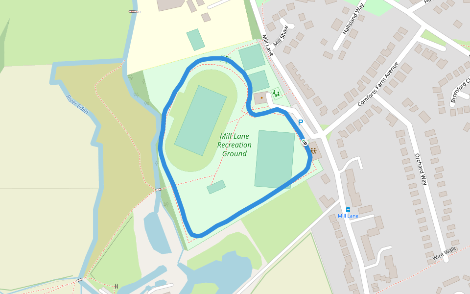 Mill Lane Recreation Ground walking route map in Oxted