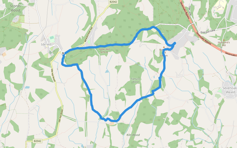 Stubbs Wood walking route map in Ide Hill