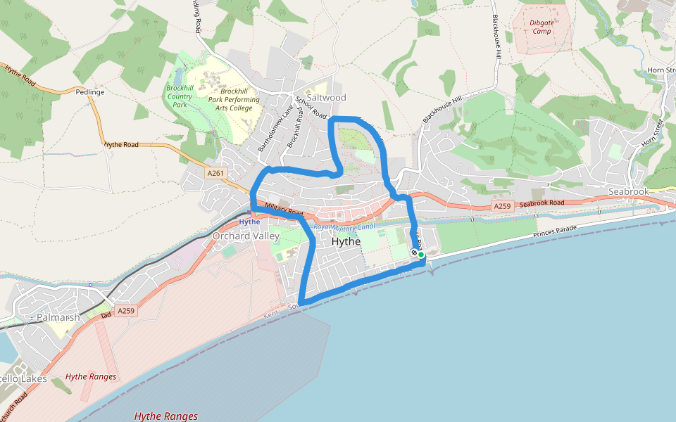 Hythe - Marine Parade walking route map in Hythe