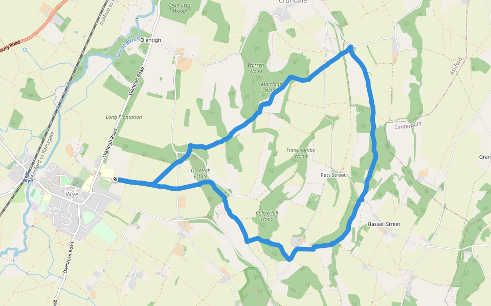 Fanscoombe Wood - North Downs Way walking route map in Wye
