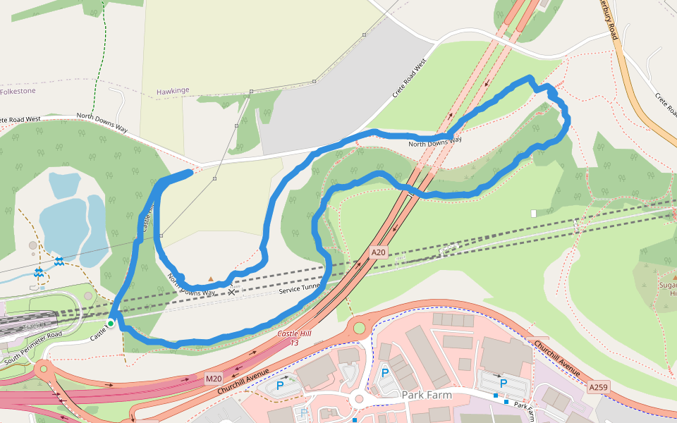 Castle Hill walking route map in Folkestone