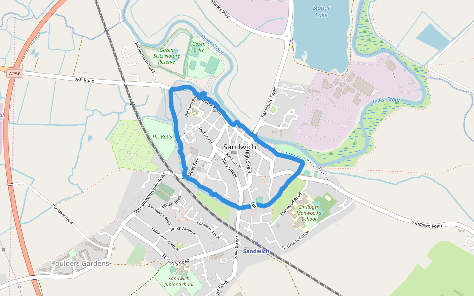 Sandwich walking route map in Sandwich