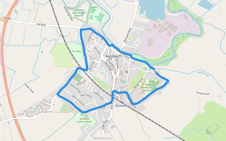 River Stour walking route map in Sandwich