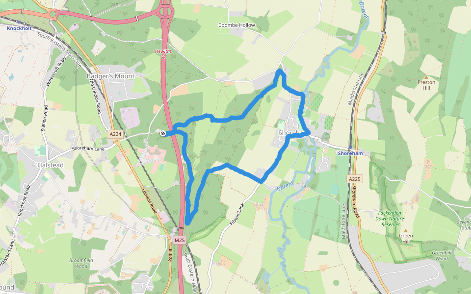 Meenfield Wood walking route map in Badgers Mount