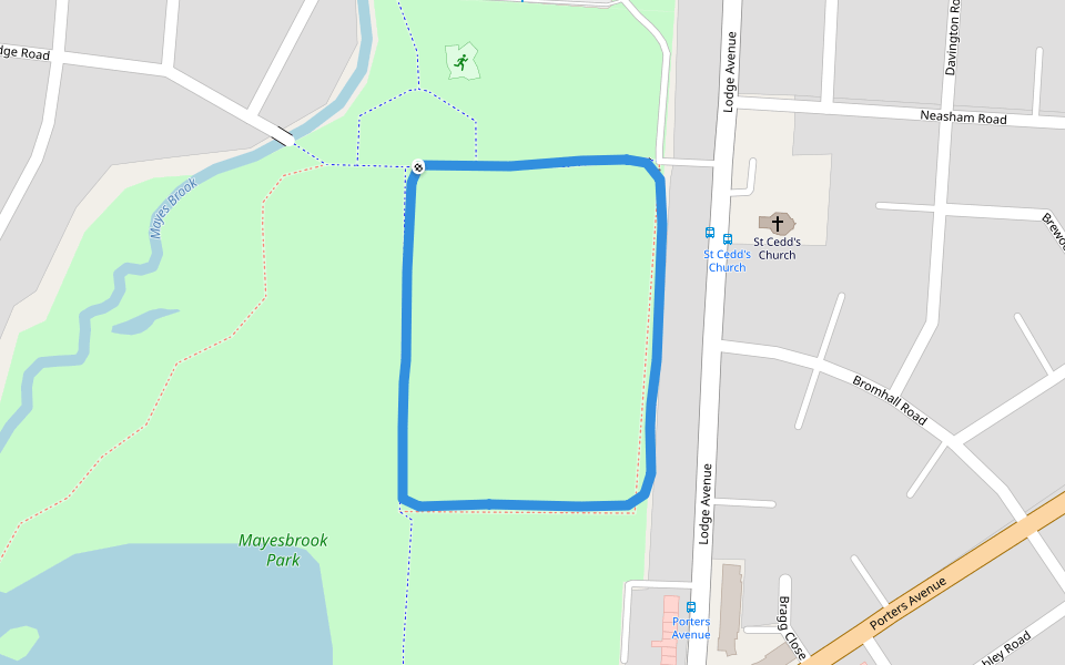 Mayesbrook Park walking route map in Dagenham