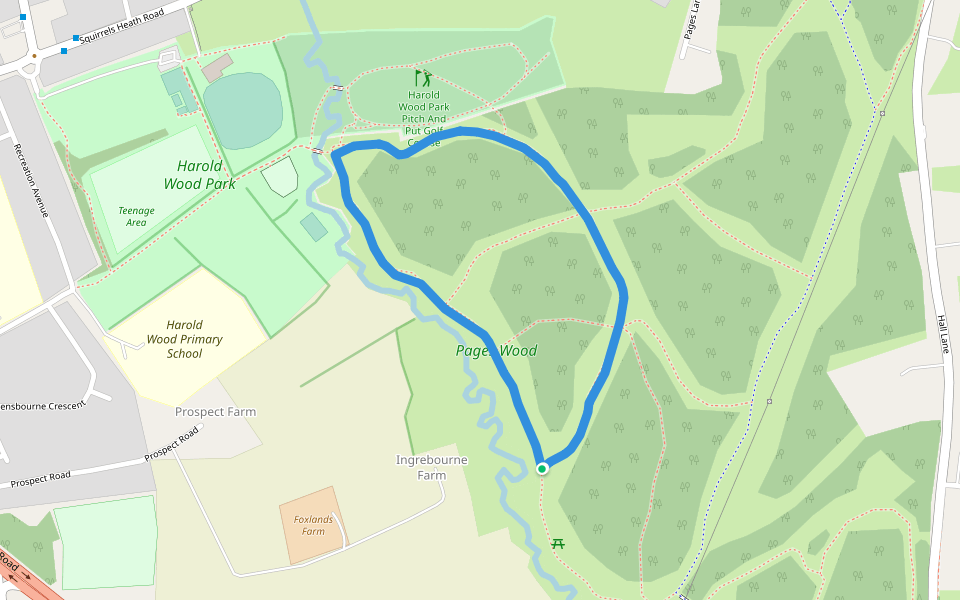 Pages Wood walking route map in Upminster