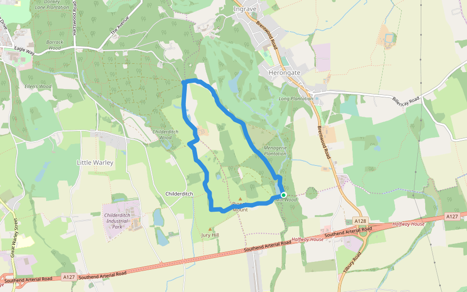 Menagerie Plantation walking route map in West Horndon