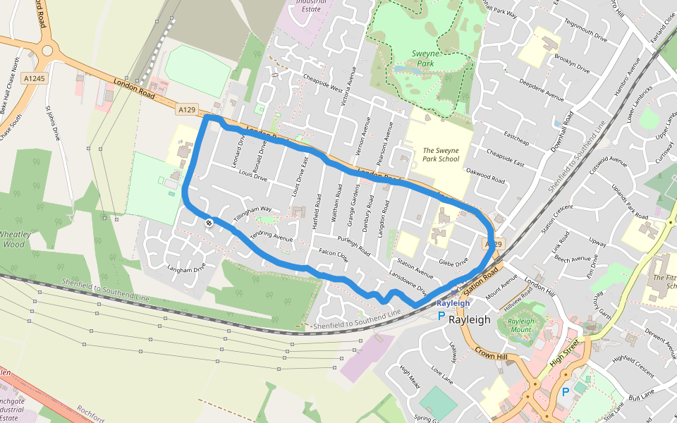 Wheatley Wood walking route map in Rayleigh