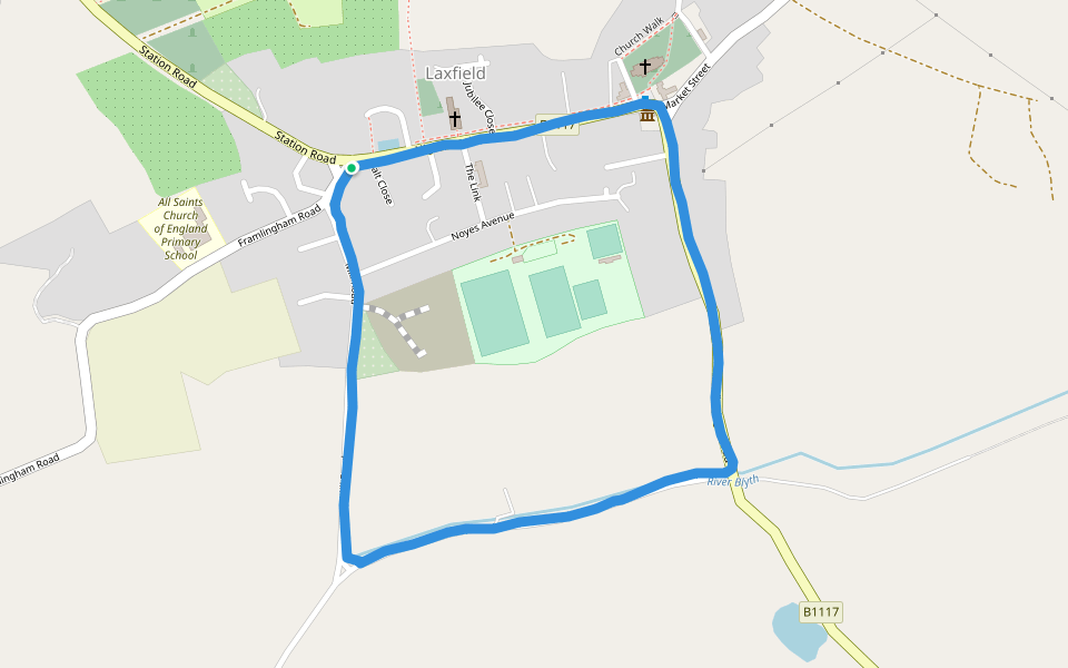 Laxfield Museum walking route map in Laxfield