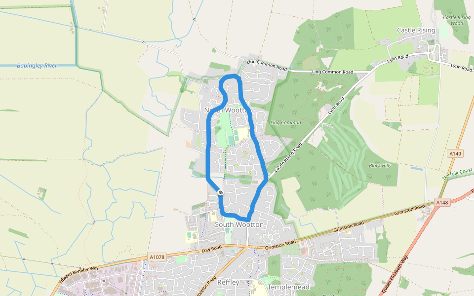 Wootton Park walking route map in South Wootton