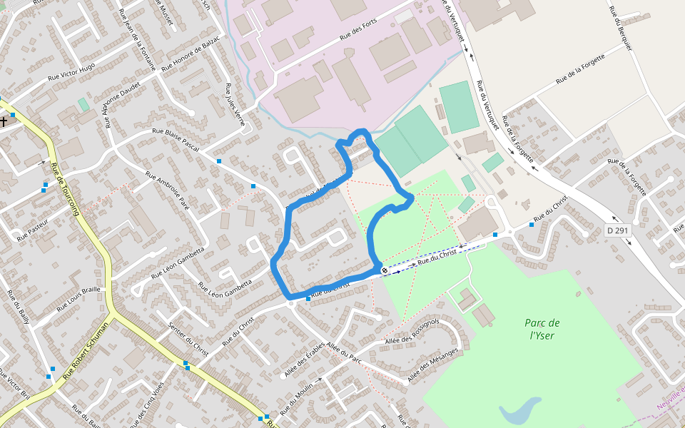 Parc de l'Yser walking route map in Neuville-en-Ferrain