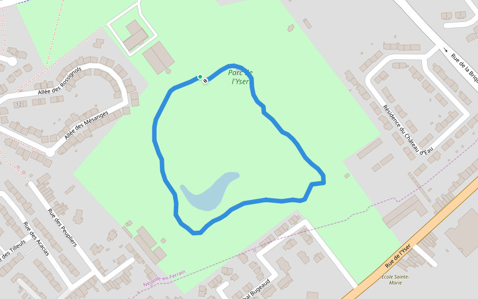 Parc de l'Yser walking route map in Neuville-en-Ferrain