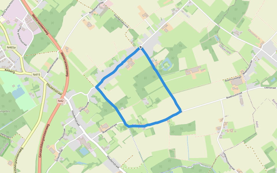 Boekhoutwegel walking route map in Oosterzele