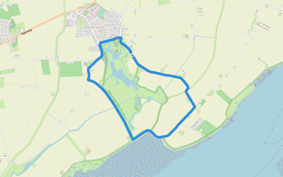 Nationaal Park Oosterschelde walking route map in Oosterland