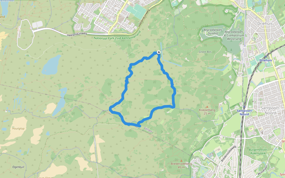 Nationaal Park Zuid-Kennemerland walking route map in Santpoort-Noord