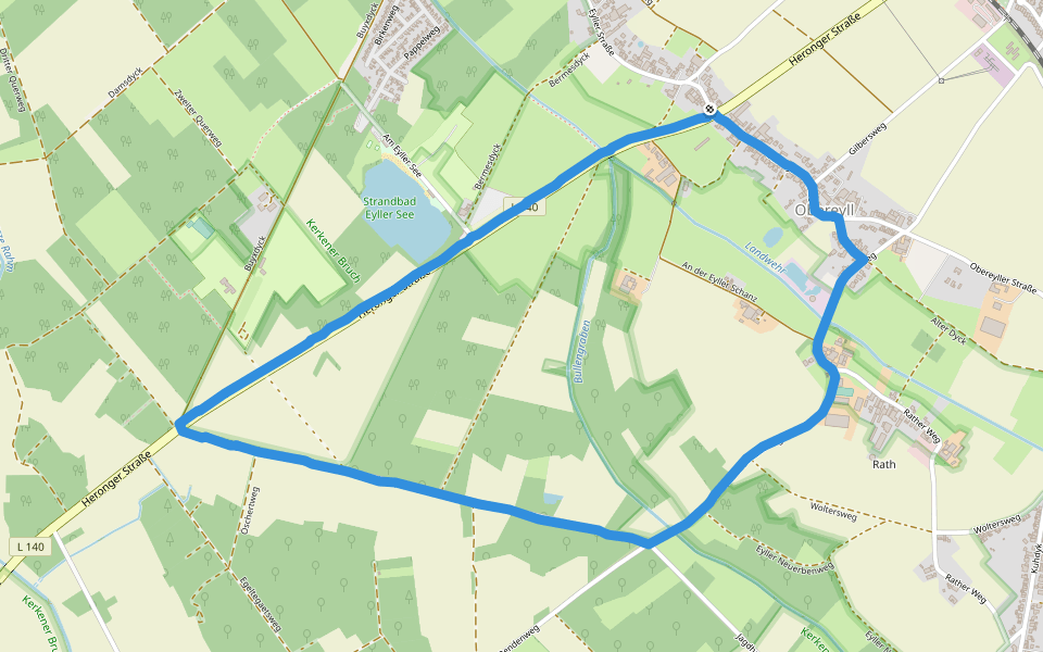 Eyller See walking route map in Kerken