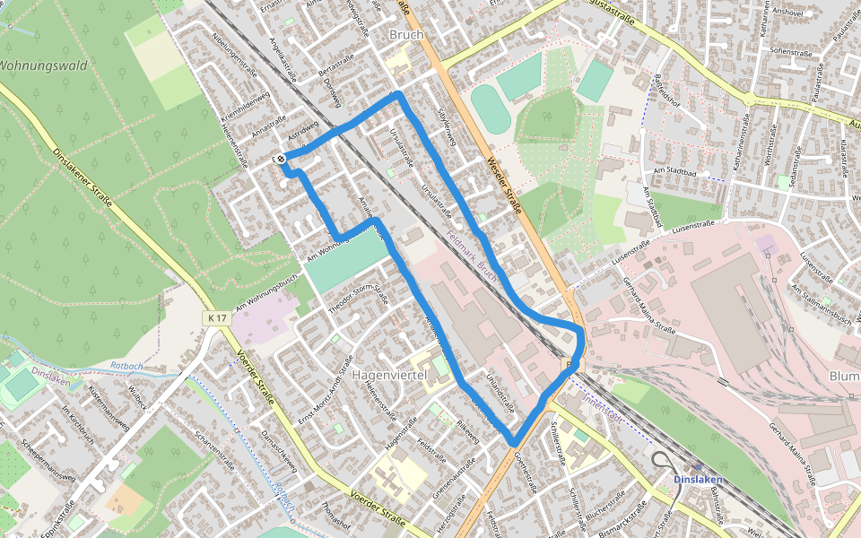 Amalienwiese walking route map in Dinslaken