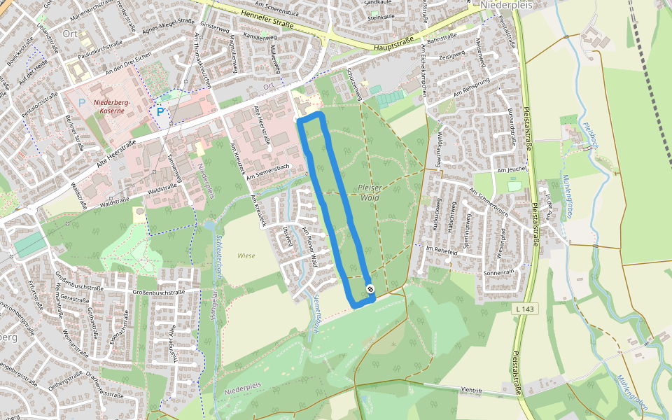 Pleiser Wald walking route map in Sankt Augustin