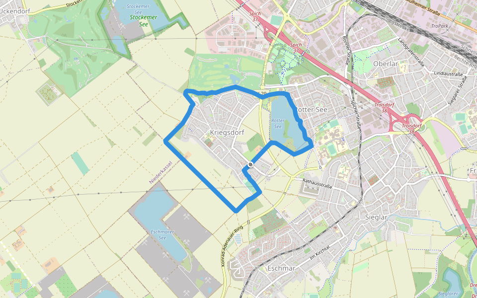 Rotter See walking route map in Troisdorf