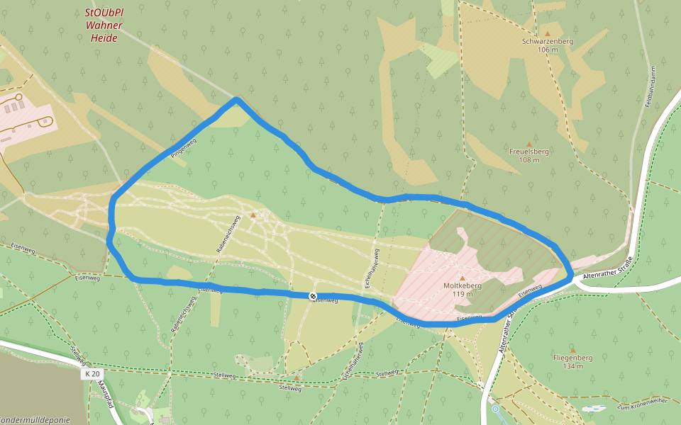 Wahner Heide walking route map in Troisdorf