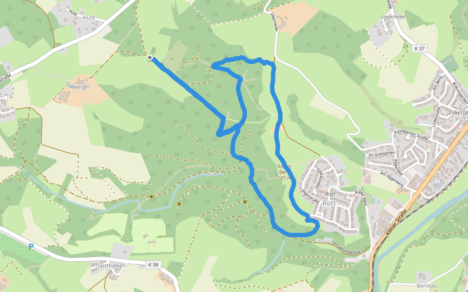 Rotter Berg walking route map in Overath