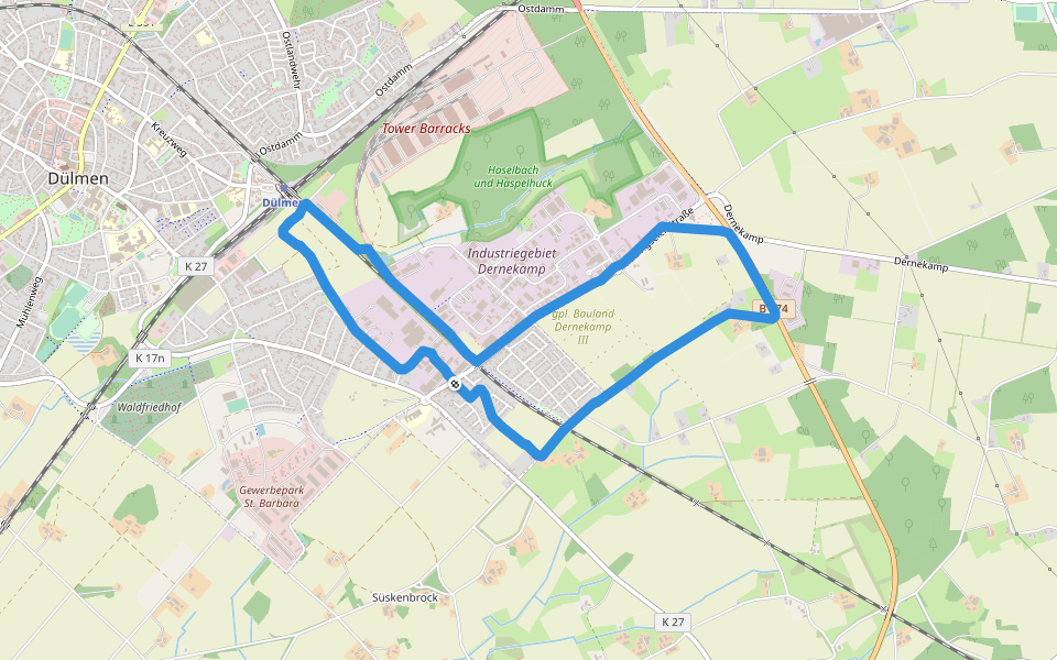 Dernekamp III walking route map in Dülmen