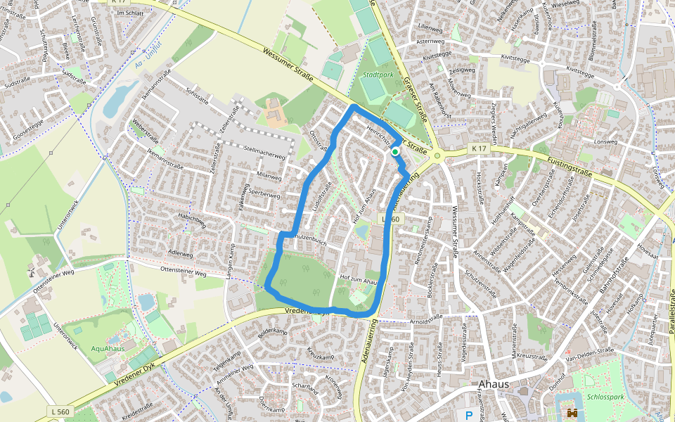 Stadtpark walking route map in Ahaus