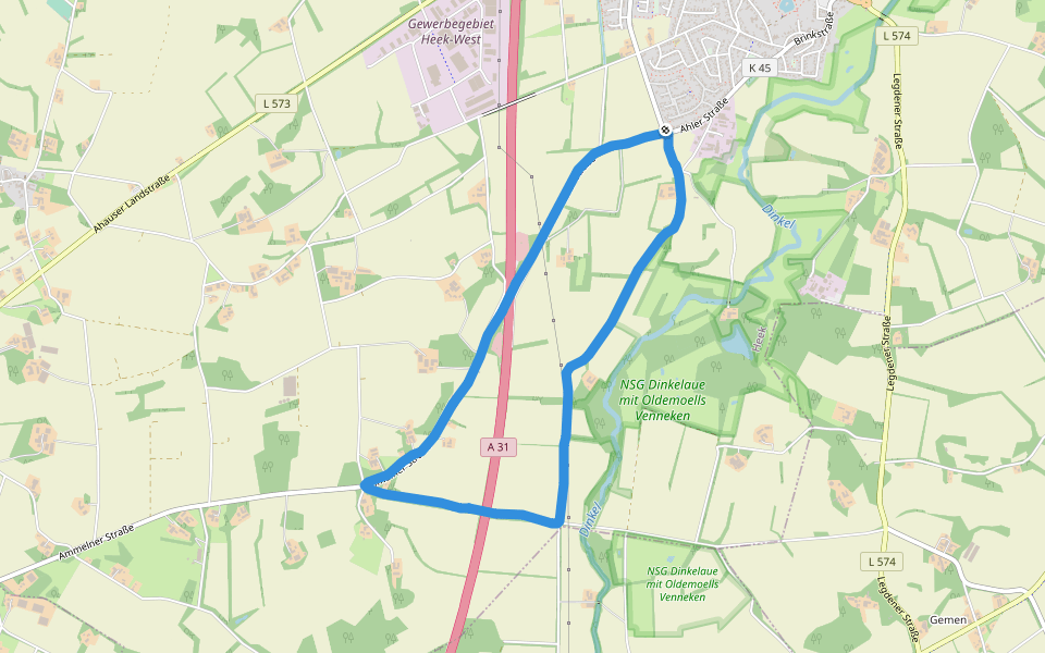 NSG Dinkelaue mit Oldemoells Venneken walking route map in Heek