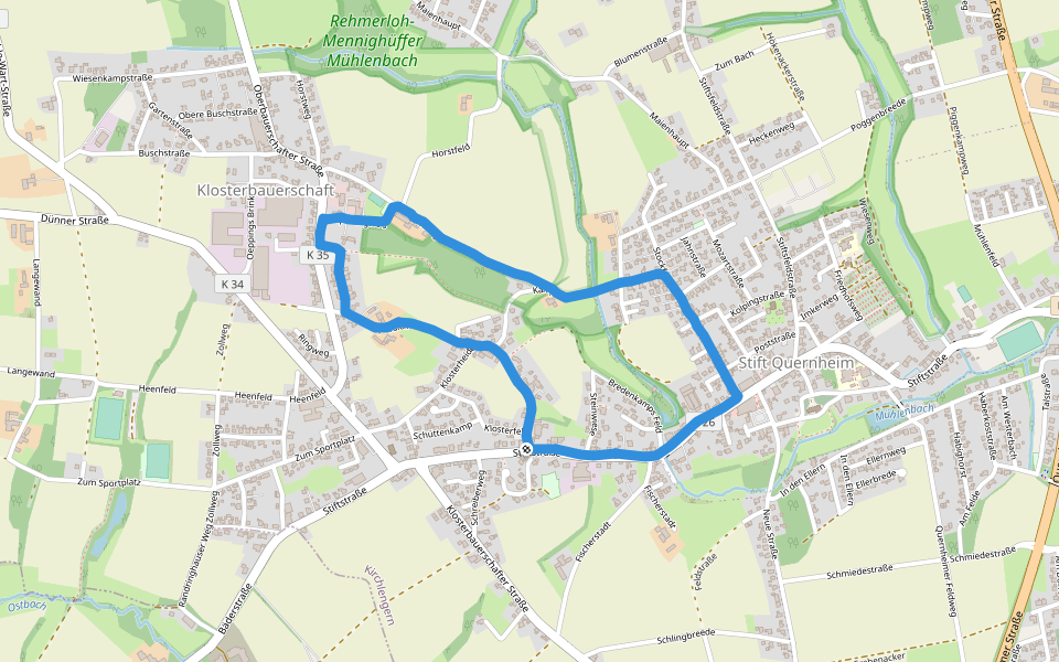 Rehmerloh-Mennighüffer Mühlenbach walking route map in Kirchlengern