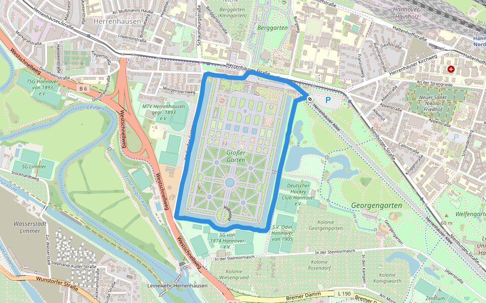 Großer Garten walking route map in Hannover
