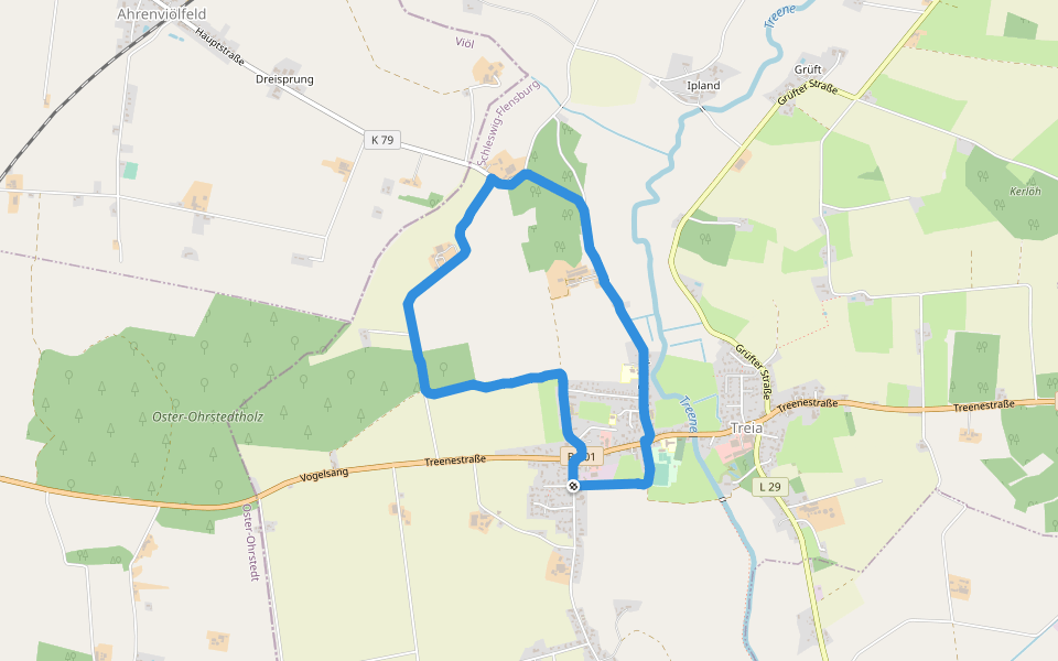 Oster-Ohrstedtholz walking route map in Treia