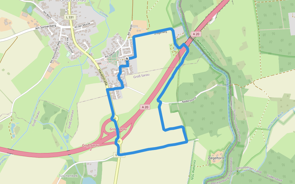 NSG Wakenitz walking route map in Groß Grönau
