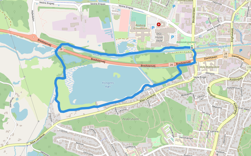 Kongens Kær/nature trail walking route map in Vejle