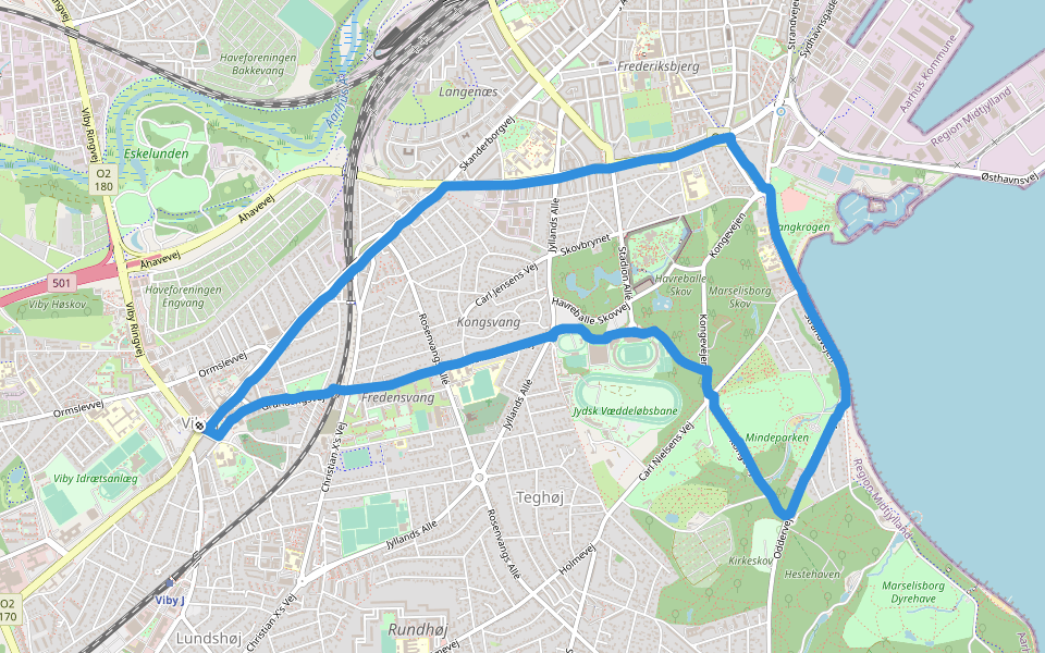 Mindeparken walking route map in Viby