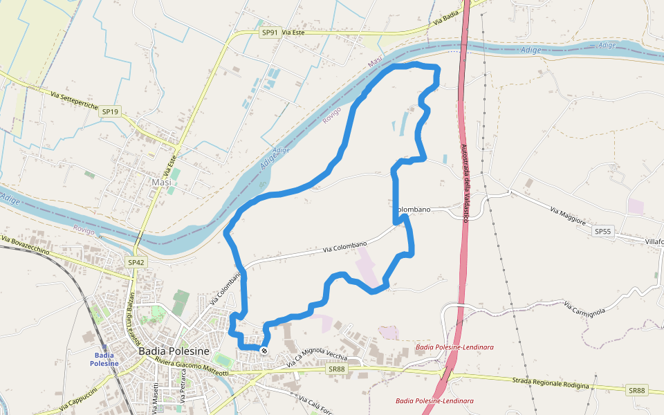 Adige walking route map in Badia Polesine