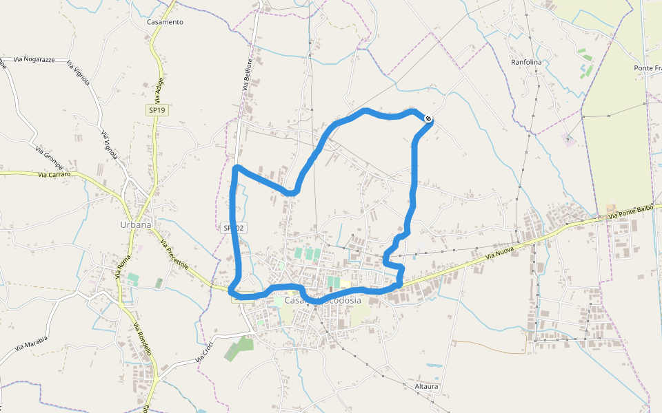 Piazza Giacomo Matteotti walking route map in Casale di Scodosia