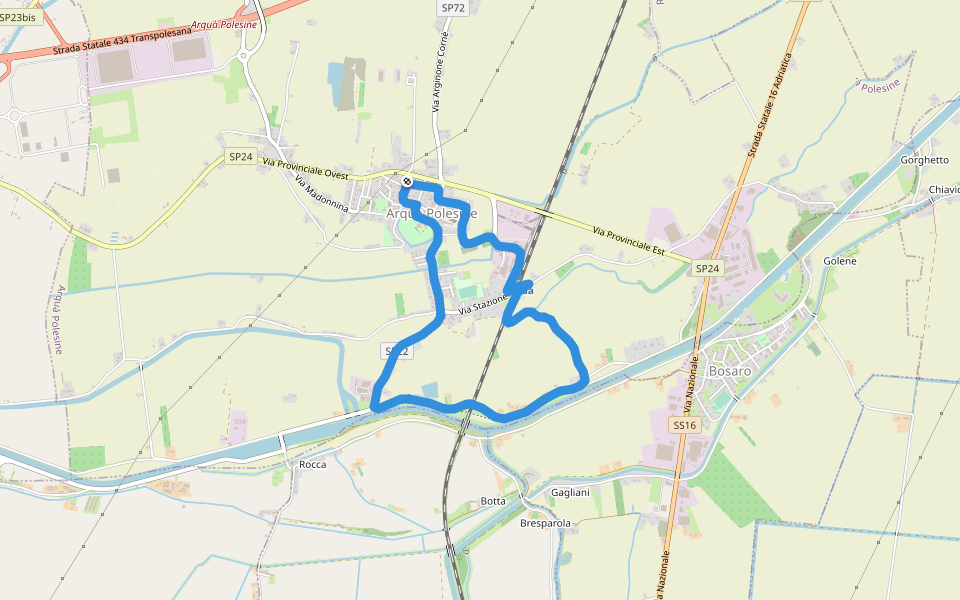 Castello di Arquà walking route map in Arquà Polesine