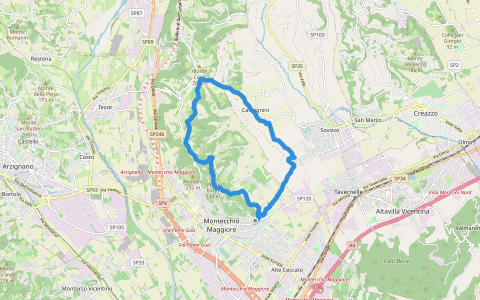 Sentiero Mario Pellizzari walking route map in Montecchio Maggiore