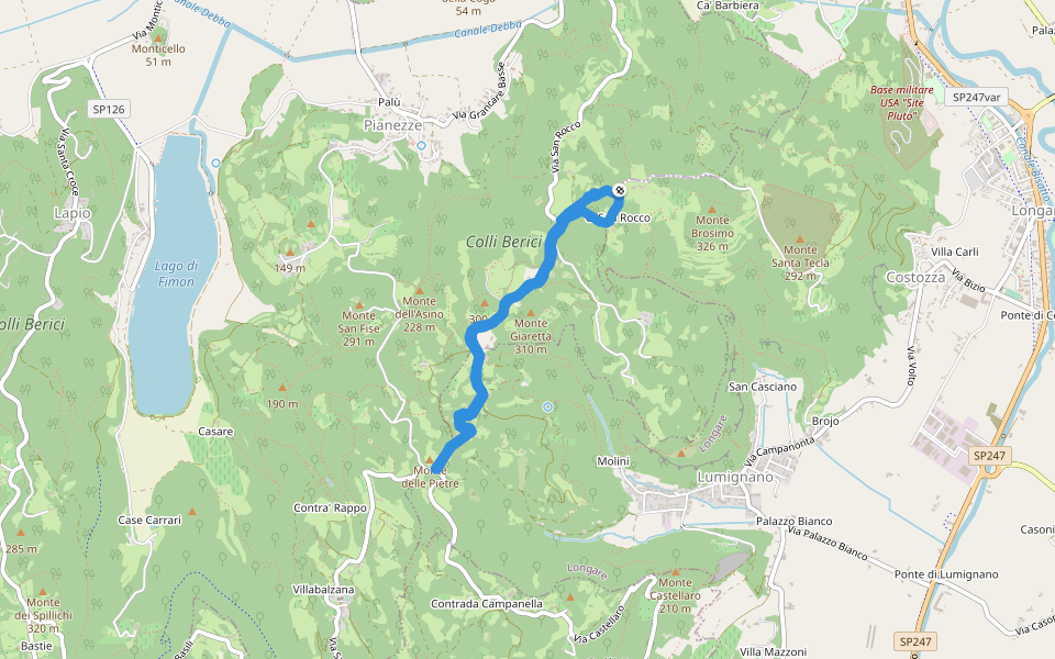 Monte delle Pietre walking route map in Longare