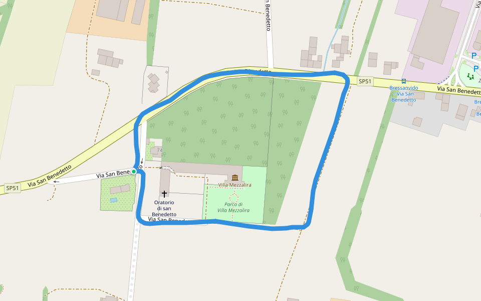 Parco di Villa Mezzalira walking route map in Zona Artigianale