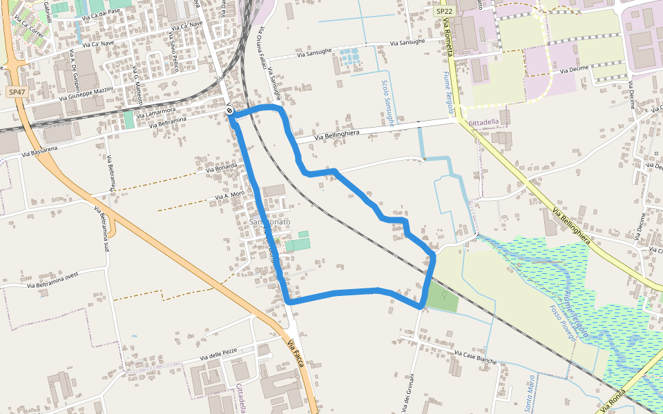Piazza Arengo walking route map in Cittadella