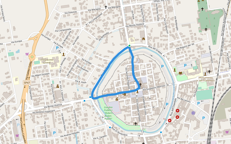 Piazza Duomo walking route map in Cittadella