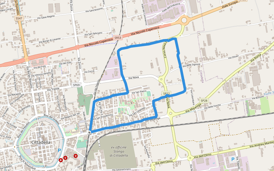 Area Verde Contrà Tosoni walking route map in Cittadella