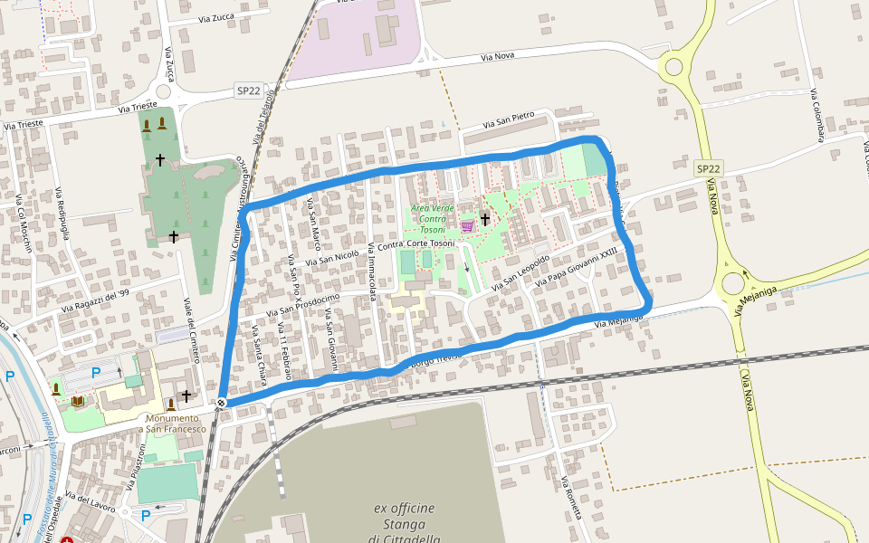 Area Verde Contrà Tosoni walking route map in Cittadella